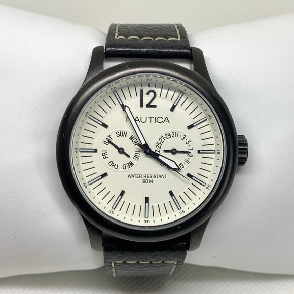 Nautica Men's N13601G South Coast Date /day wrist watch black tone 45mm running - Picture 1 of 8